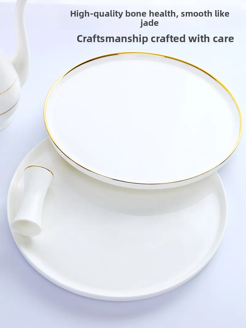 

Gold-d Cerc Rectangular Tray Bone China Coffee Tea Set Meeting Cup Plate Chinese Sle Pure Color Flat Di for Adults