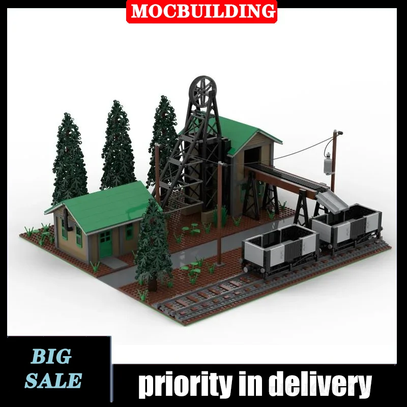 MOC City Train Mine Model Building Block Assembly Town Building Street View Collection Toy Gift