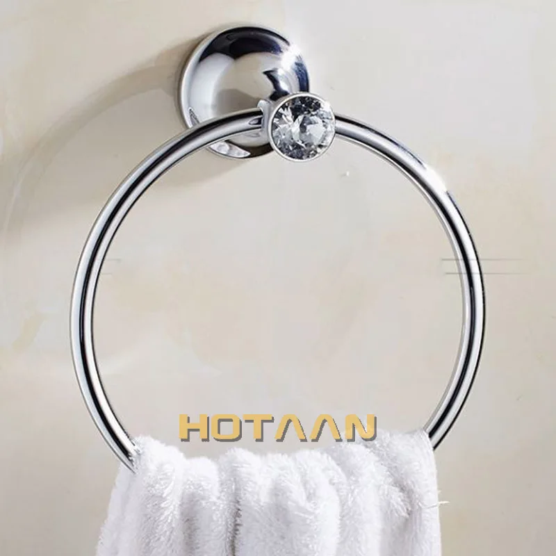 Towel Ring Chrome Bathroom towel holder, Stainless steel Wall-Mounted Round  Towel Rings Crystal Towel Rack Bathroom Accessories