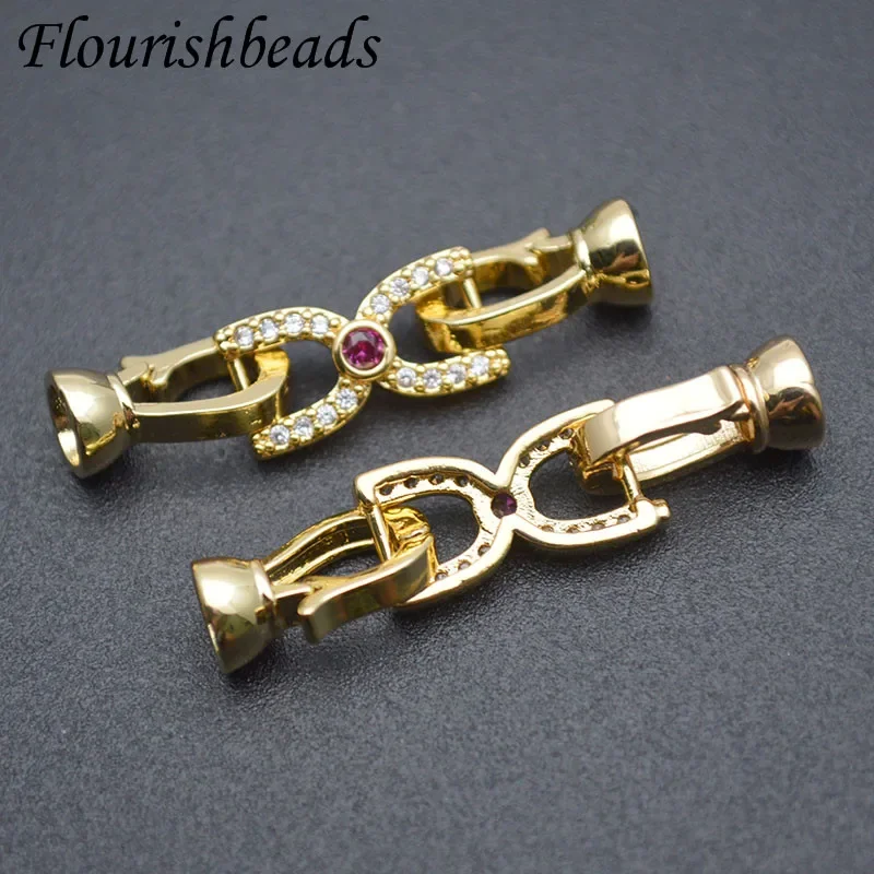 Nickel Free Gold Color Purple CZ Beads Paved Fastener Connector Clasps for Handmade Pearls Bracelet Necklace Making