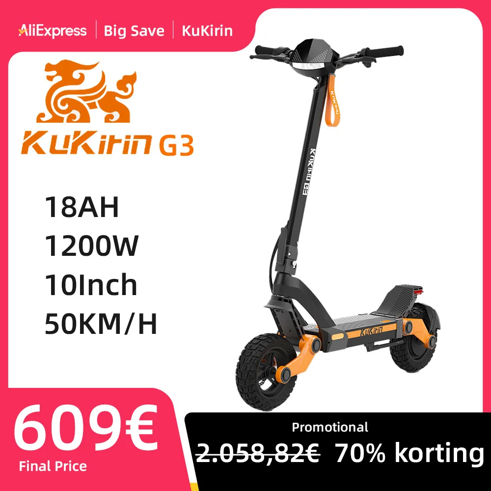 KuKirin G3 Electric Scooter 1200W Motor 52V18Ah Battery LED Touch Display E-Scooter 10 Inch off-road tubeless tires EScooters