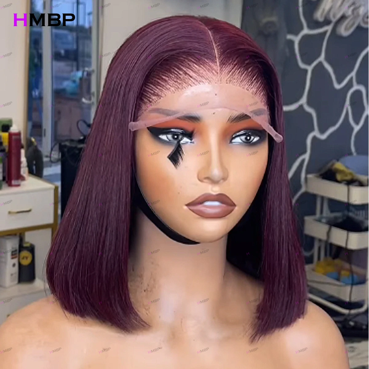 Purple Color Short Straight Bob Wigs Super Double Drawn 13x6 HD Glueless Lace Frontal Wig Human Hair 5x5 Lace Closure Wig HMBP