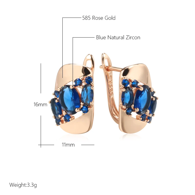 Kinel New Blue Natural Zircon Drop Earrings for Women 585 Rose Gold Color Vintage Ethnic Bride Wedding Jewelry Party Accessories