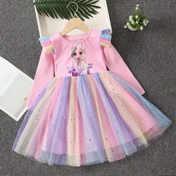 2024 New Princess Dress Girls Dress Long-sleeved For Children's Party Clothes Elsa Frozen Dress Spring Autumn Kids Dress 2-9Y