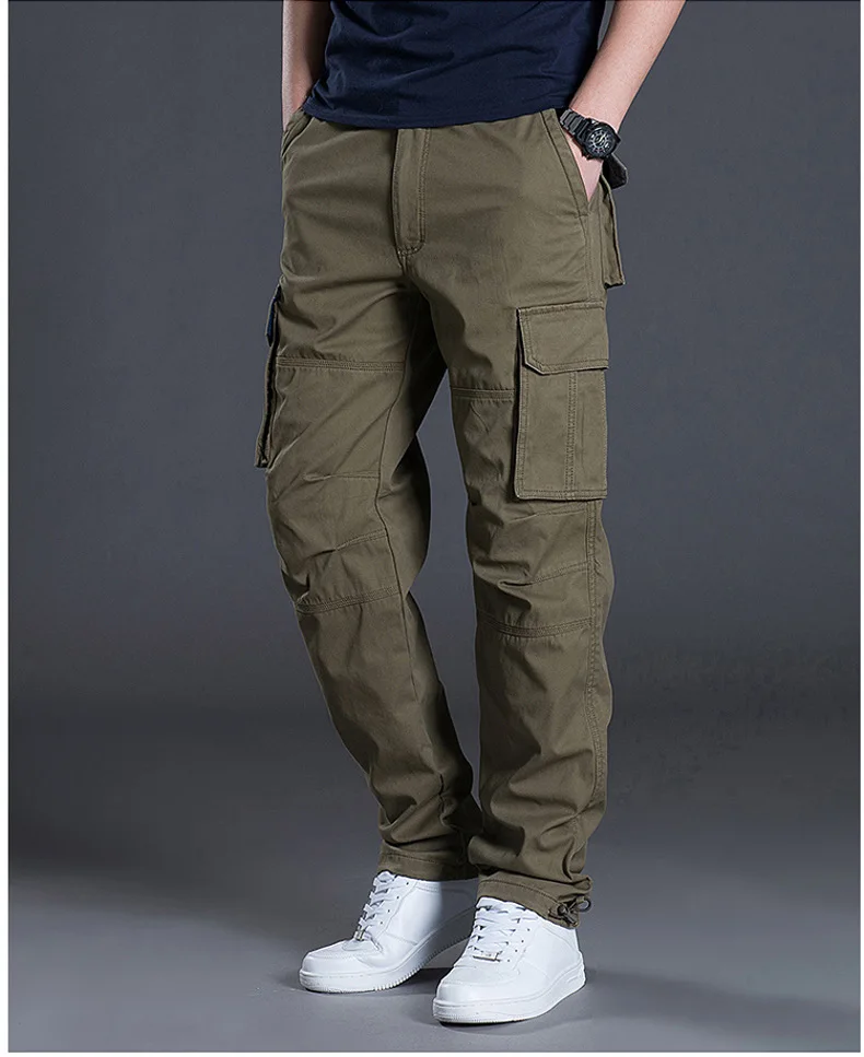 New Cargo Pants Men\'s Loose Straight Oversize Clothing Solid Grey Versatile Work Wear Black Joggers Cotton Casual Male Trousers