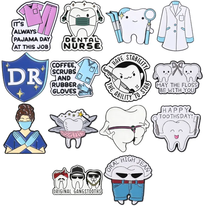 14styles Dentist Enamel Pin Tooth Oral Health Brooches Nurse Life Badges Dental Hygienist Jewelry Gifts for Medical Students