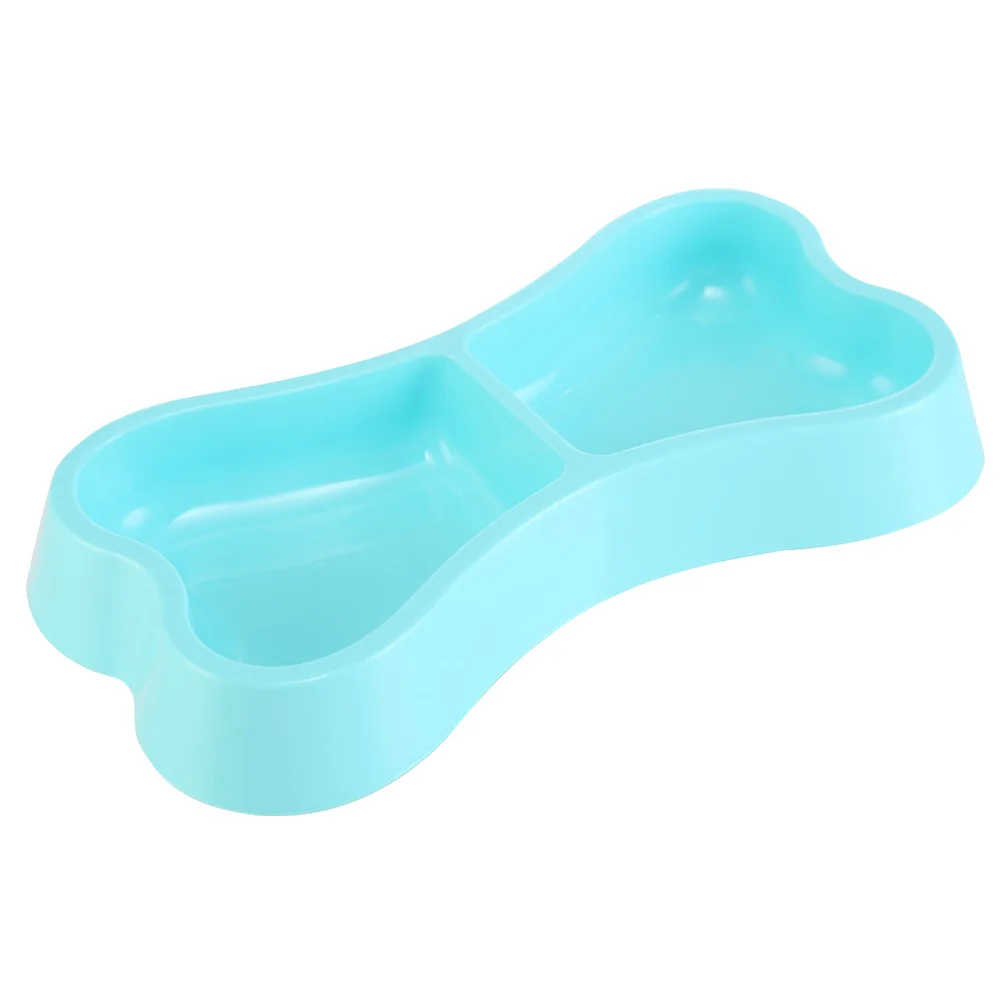 Portable Plastic Bone Shape Puppy Water Food Feeder Feeding Bowl for Cats Dogs Pet Accessories (Blue)