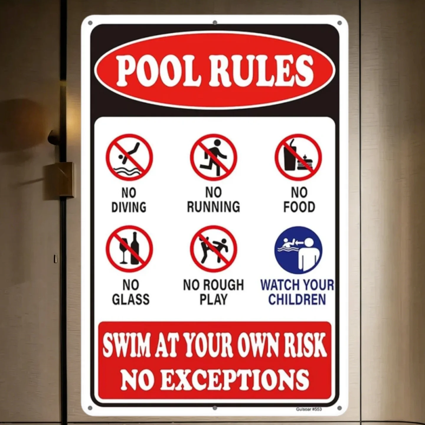 2D Aluminum Pool Rules Sign Wall Decor, Flat Metal Plaque for Outdoor Beach Pool Backyard Patio Home Gym Entrance