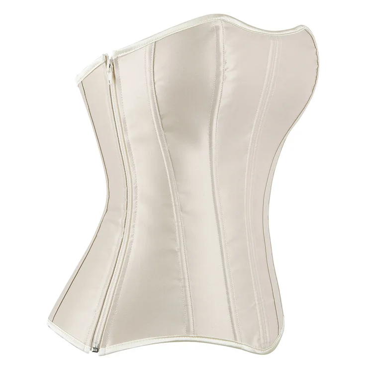 Frauen Vollbrust Korsett Top Schwarz Weiß Satin Einfache Elegante Bustier Gothic Zipper Taille Cincher Shapewear Sexy Korset – Detail 22