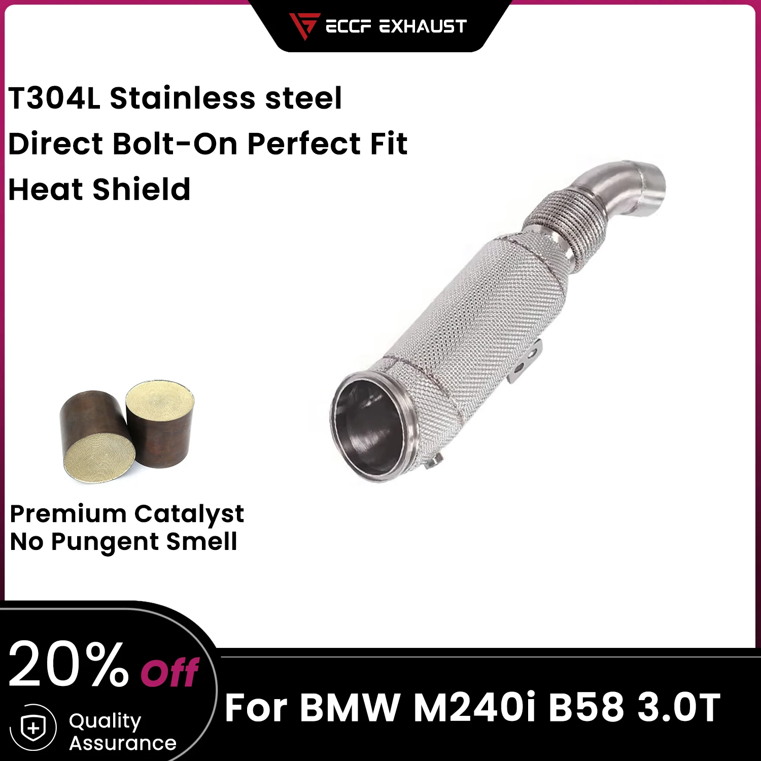 

ECCF Sports Downpipe With Heat Shield For BMW BMW M240i B58 3.0T Aggressive Exhaust Sound High Flow Performance Upgrade