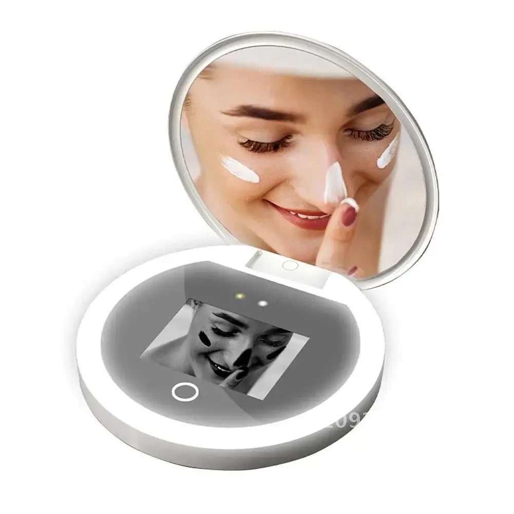 UV Mirror Sunscreen Testing Camera with Light 2X Magnification Travel Makeup 3.5in Pocket Size