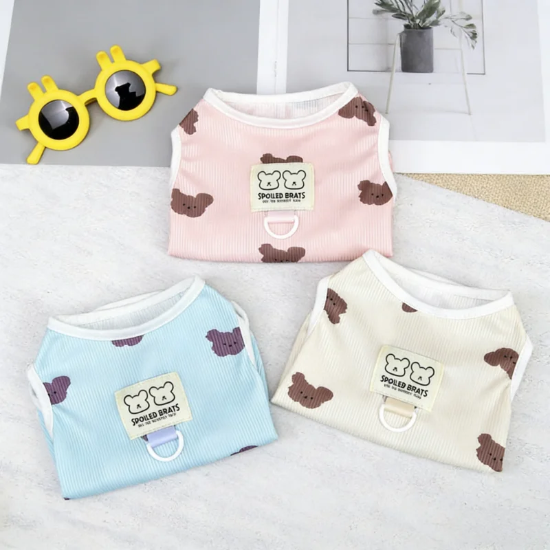 Summer Thin Pet Dog Vest Cute Soft Dog Clothes Bear Print Puppy Tank Top Fashion Cat Shirt Pet Pullovers Dog Top Bichon Outfits