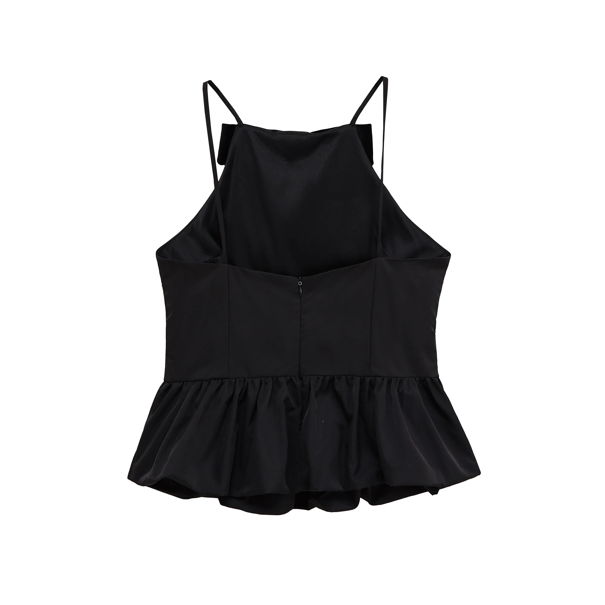 KONDALA Chic Sexy Solid Black Woman Cami Tops Streetwear Bow Y2K Club Vest Fashion 2025 Summer Backless Night Party Pleated Tops