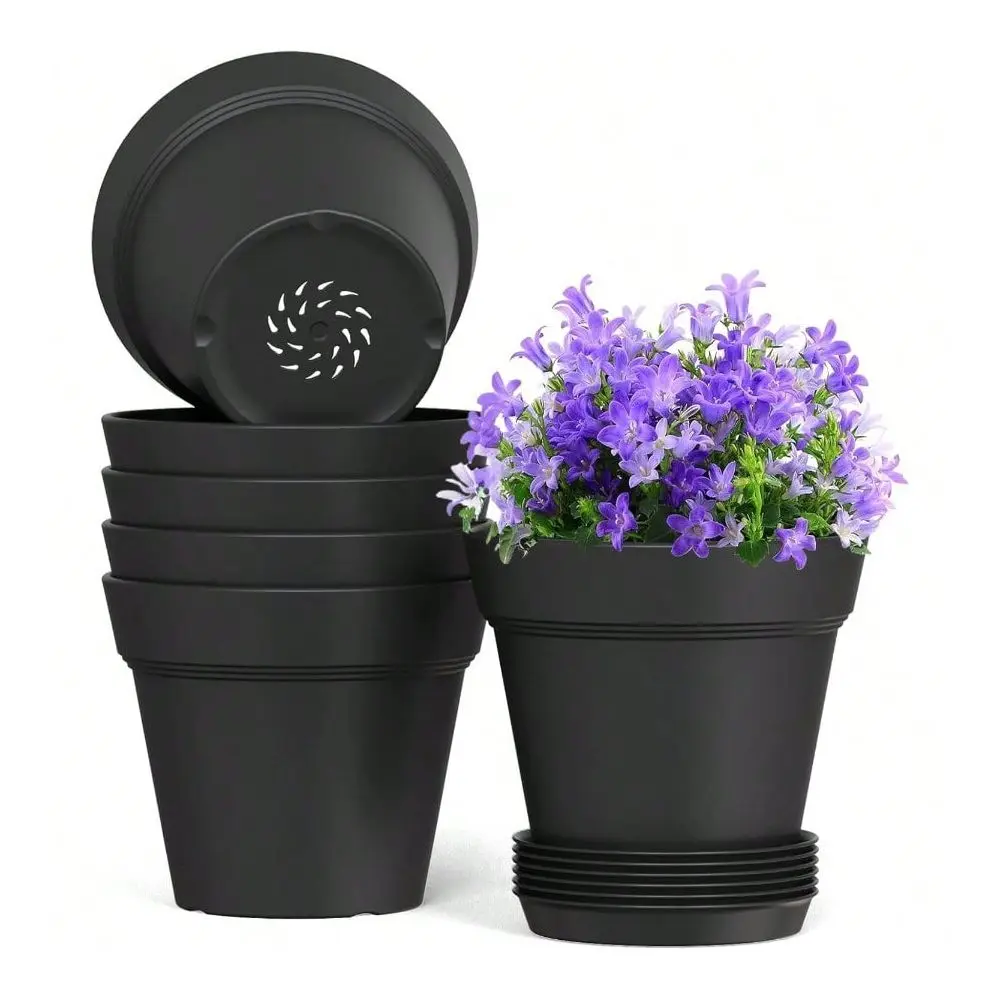 

7 Inch Thick Plastic Plant Pots With Drainage Holes And Trays 6 Pack Nursery Pots For Indoor And Outdoor House Plants Seedling