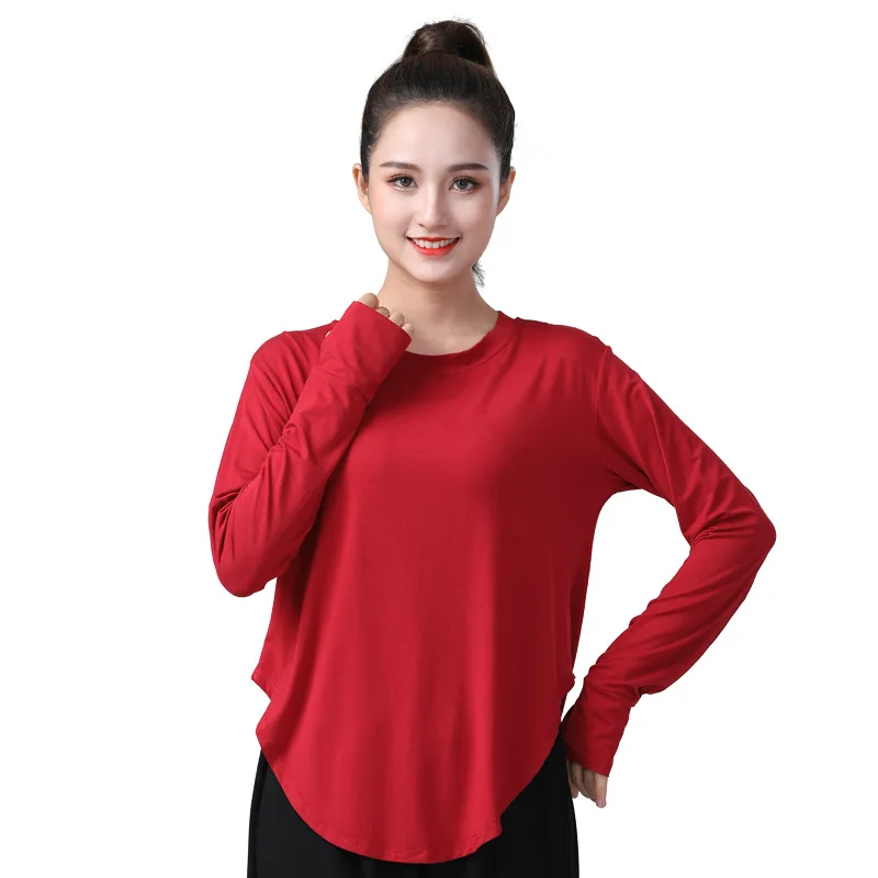 Adult Women Latin Dance Practice Clothes Loose Large Size Finger Cuff Long Sleeve Tops Modern Ballroom Stage Performance Costume