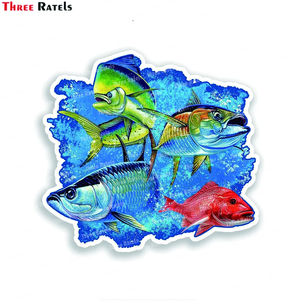 Three Ratels J624 Grand Slam Saltwater Fish Fishing Sticker Salt Water Snapper Tarpon Mahi Car Vehicle Window Vinyl Decal