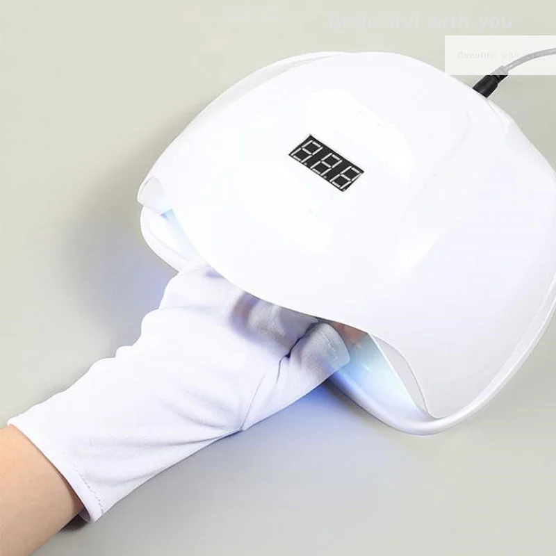 1 คู่ถุงมือป้องกันรังสียูวี UV SHIELD ถุงมือ Fingerless ทําเล็บมือเล็บเครื่องมือ LED UV