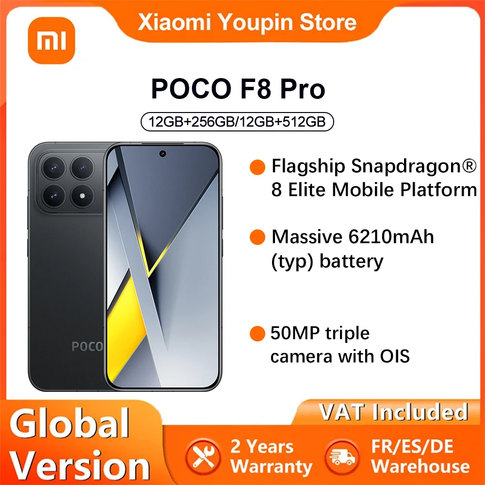 Version Globale du Smartphone POCO F8 Pro 5G, 5G, 6.59 pouces, Snapdragon ®   Plateforme mobile 8 Elite 100W 6210mAh Appareil photo 50MP NFC IP68 XIaomi