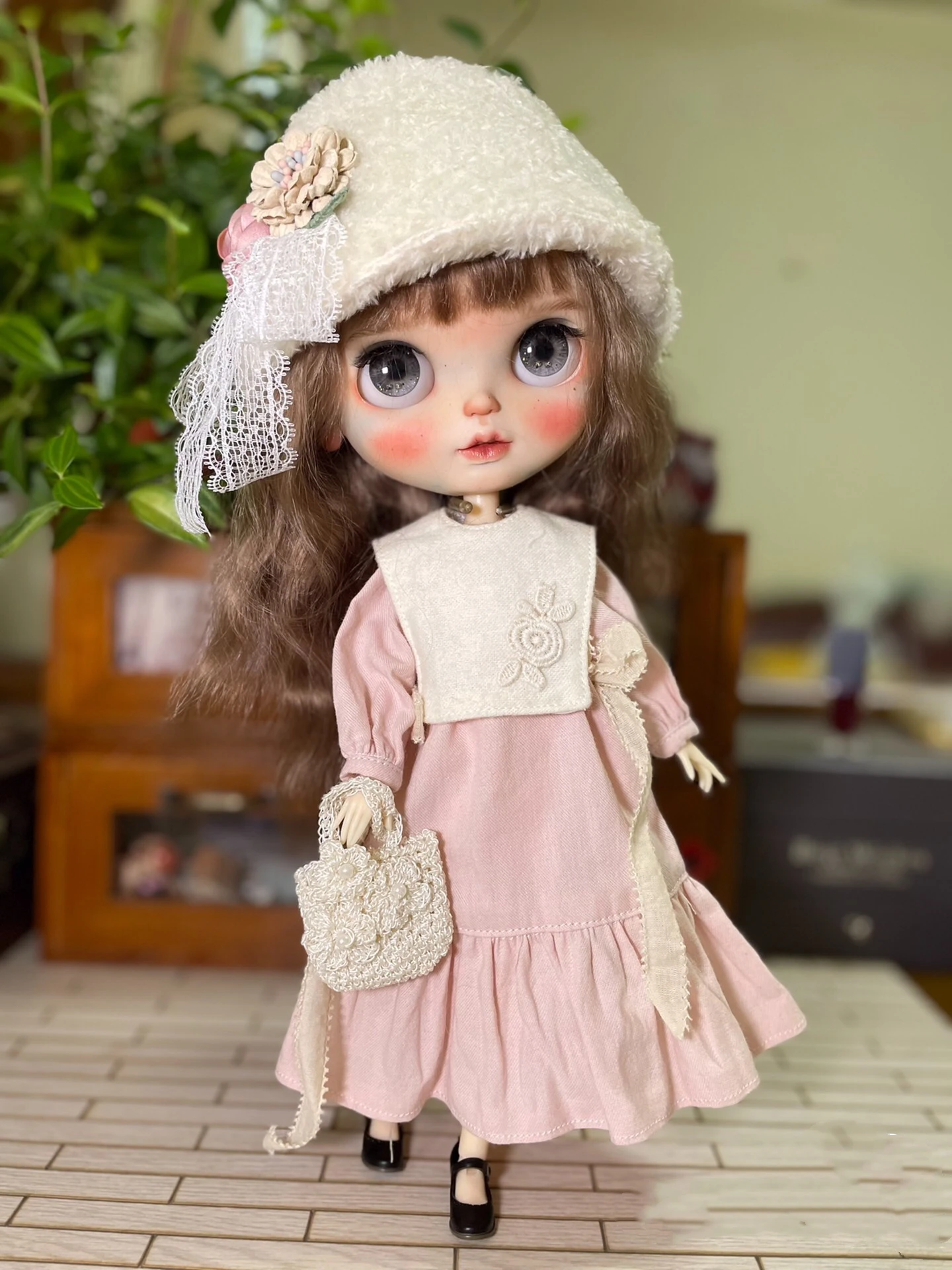 

（Sewing time 1 month）Dula Doll Clothes Dress Vintage literary pink skirt Blythe Qbaby ob24 ob22 Azone Licca ICY JerryB 1/6 Bjd