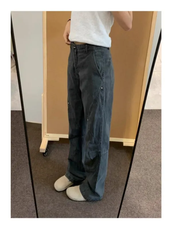 

Джинсы с 3D индивидуальным принтом в стиле ретро, мужские свободные универсальные утягивающие длинные брюки с заклепками, повседневные прямые джинсы