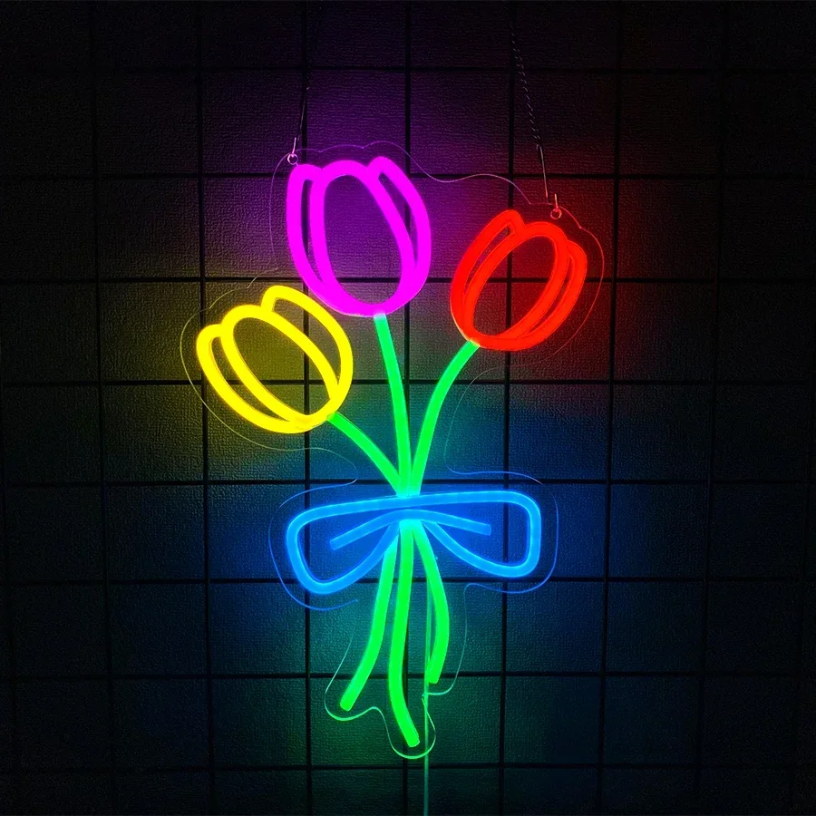 LED Sign for Business Neon Wall Logo Store Mother's Leaf Light Flower Accessories Bunch Shop Bedroom Home Garden Decor Gift Room