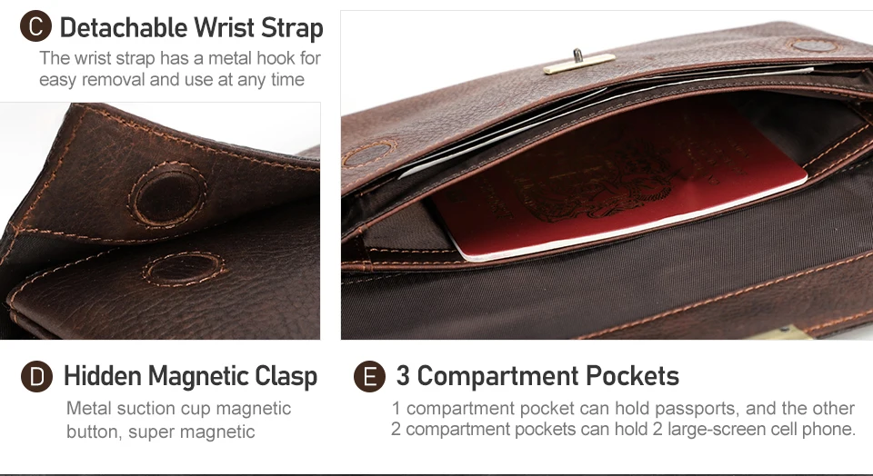 CONTACT'S Handgefertigte Vollnarbenleder-Clutch-Tasche mit RFID-Schutz, Handgelenktasche, Große Kapazität, Herren-Reißverschlusstasche für Business – Detail 15
