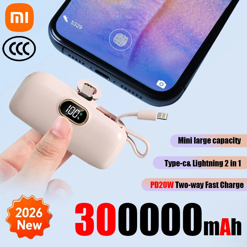 Портативный аккумулятор большой емкости Xiaomi 500000 мАч, 22,5 Вт, сверхбыстрая мини-капсула со встроенным кабелем для зарядки iPhone Huawei Samsu Портативный аккумулятор большой емкости Xiaomi 500000 мАч, 22,5 Вт, сверхбыстрая мини-капсула со встроенным кабелем для зарядки iPhone Huawei Samsu