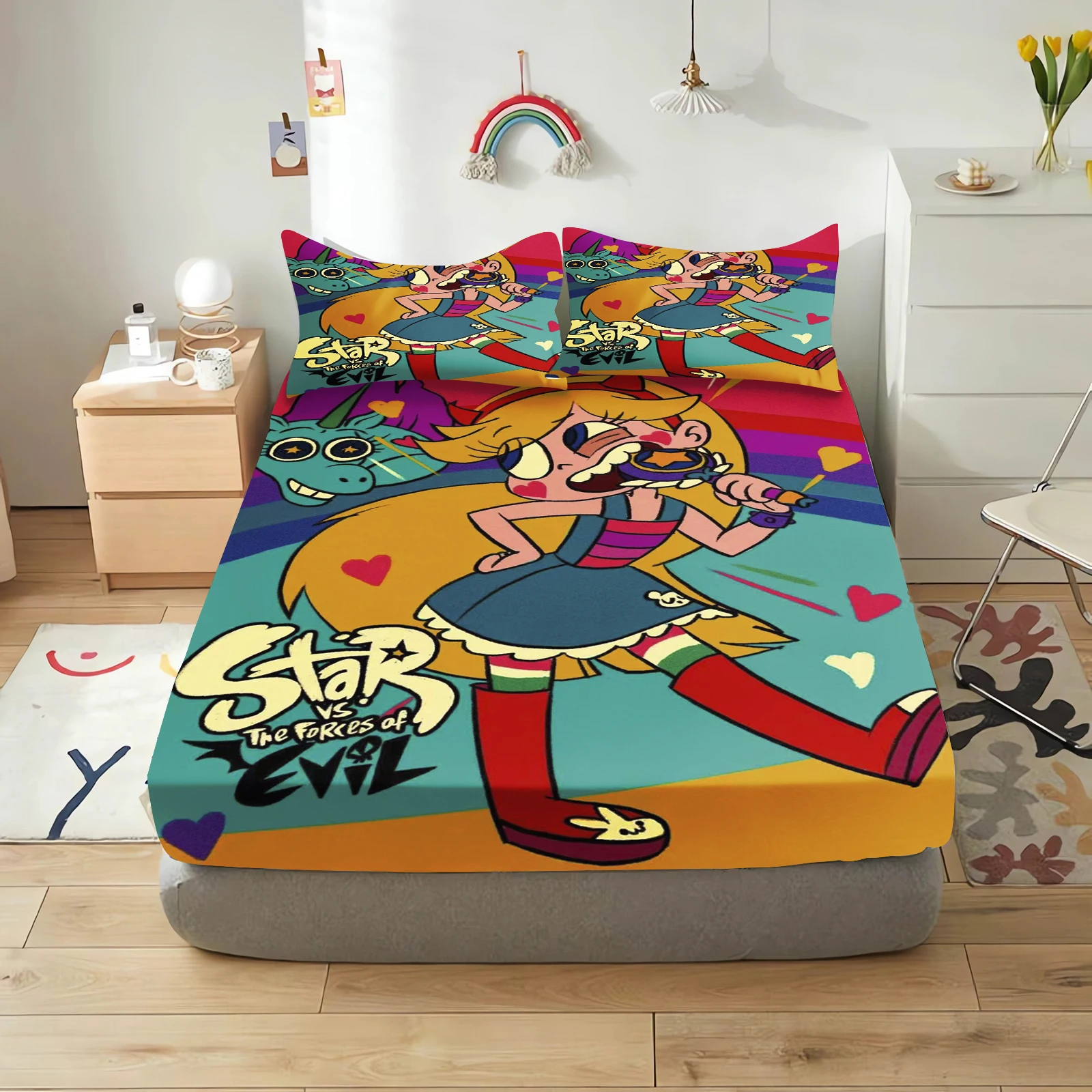 

Star Butterfly Princess Fitted Sheet Cover, Cartoon for Teenager Children, Elastic Bedding, Cute Printing Sheets, Pretty Girl