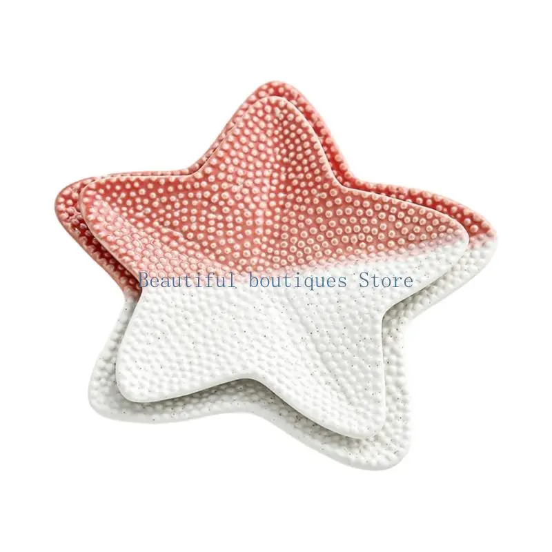 U4LF Sophisticated Ceramic Accessory Tray Combo Featuring Shell And Starfish Patterns Jewelry Display Tray For Vanity Table