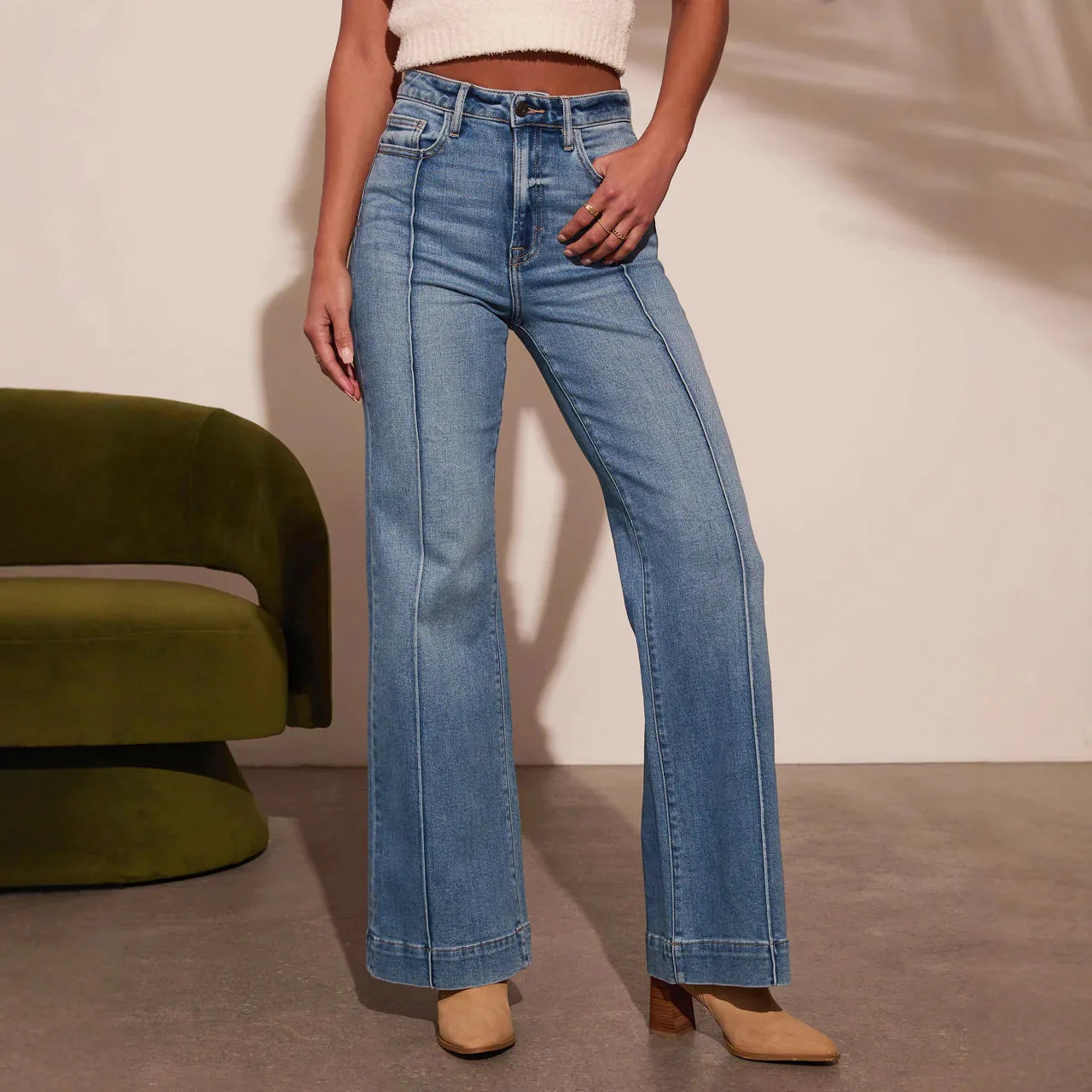 Women's High Rise Super Stretchy Flared Wide Leg Denim Pants Washed Minimalist Design Chic Elegant Casual Streetwear Bestseller
