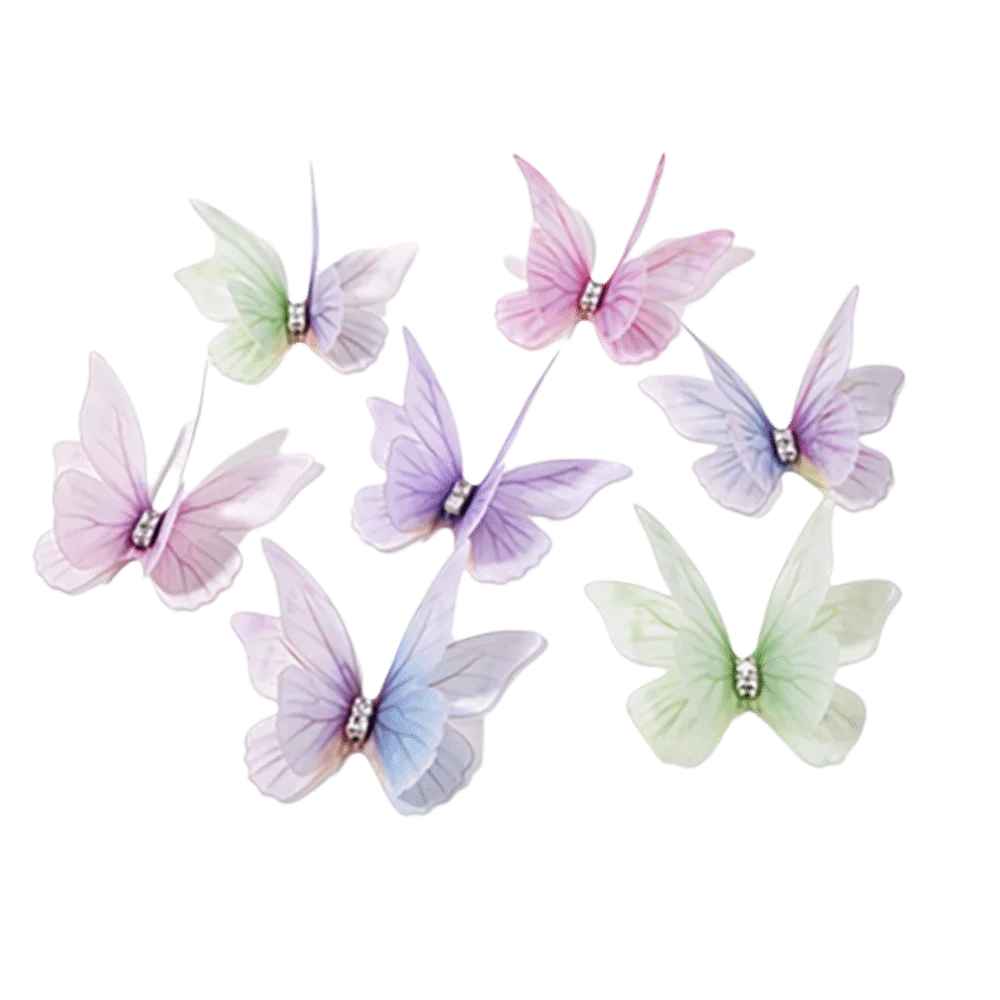 50Pcs 3D Organza Fabric Butterfly Appliques Double-layer Translucent Simulation Mesh Butterfly Patch Colorful