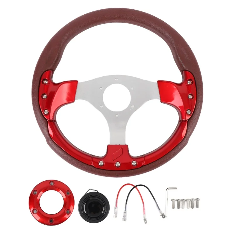 13in Universal Racing Steering Wheel Shockproof PU Leather Sport Style Steering Wheel For Vehicle With 6 Hole Hub Adapter