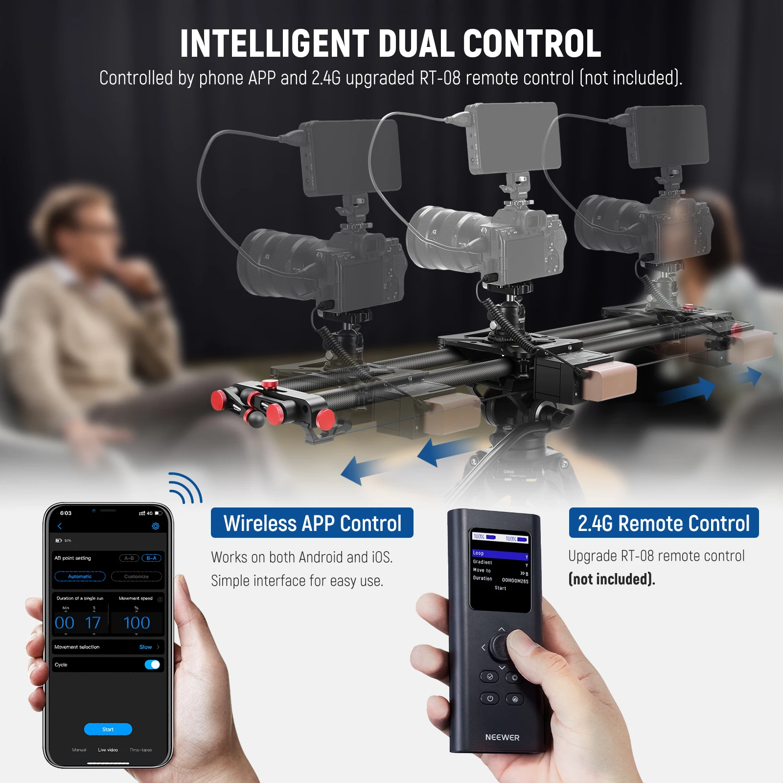 NEEWER 80cm Motorized Camera Slider, App Wireless Control DSLR Carbon Fiber Dolly Rail Slider , Support Video Mode