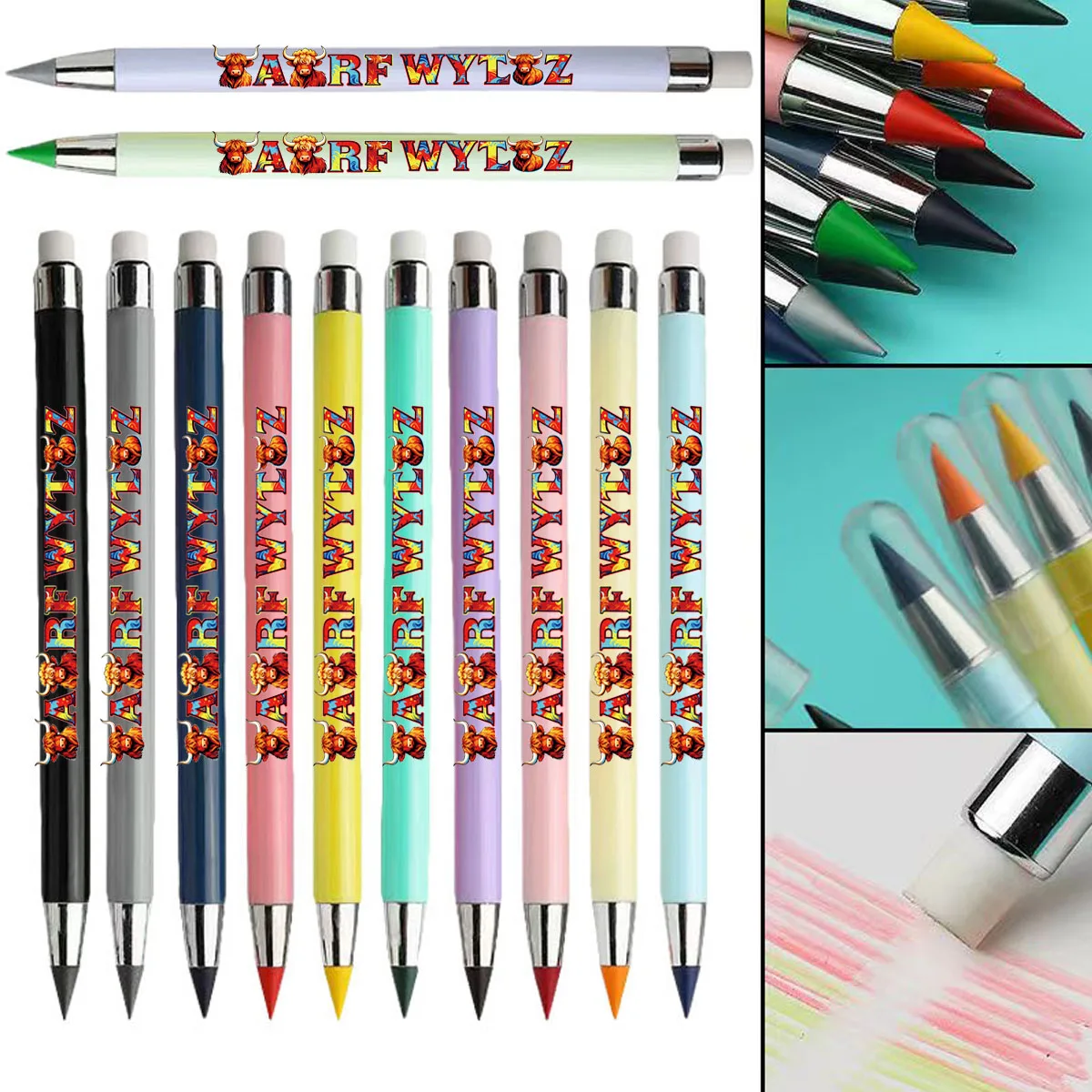 

12 pack of high and low ox text pattern eternal pencils macaron color not easy to break pencils student sketching colored pencil