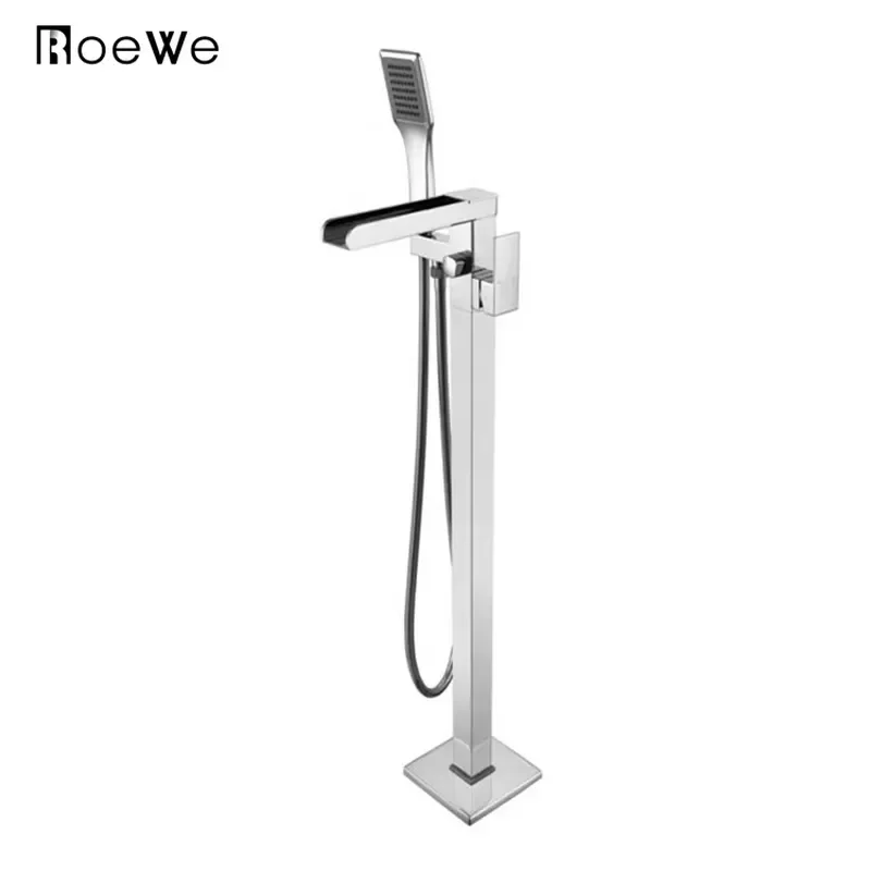 CUPC Approved Bathroom Stand Alone Shower Mixer Tap, Floor Mounted Free Stand Mixer Brass Body Black Freestanding Bathtub view 2