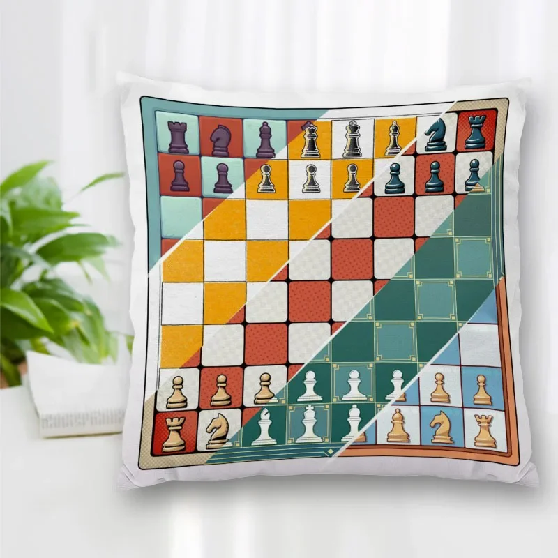 High Quality Custom Art Chess Board Square Pillowcase Zippered Bedroom Home Pillow Cover Case