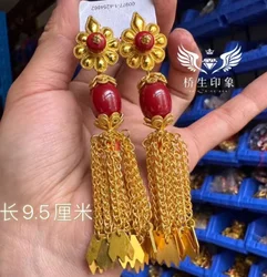 Chinese Tibetan Style Nibel Gold-plated Tassel Earrings