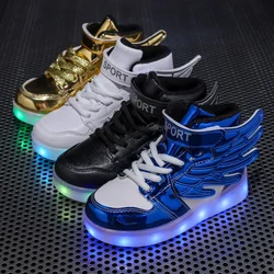 USB Rechargeable Children's LED Light Shoes Fashion Wings Boys and Girls' Luminous Casual Shoes