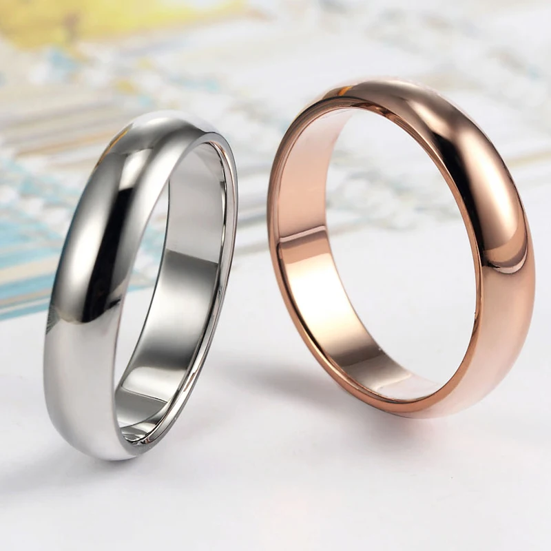 Hot Selling 4mm Wide Inside And Outside Curved Smooth Ring Fashion Jewelry Stainless Steel Gold Color Couple Ring for Women