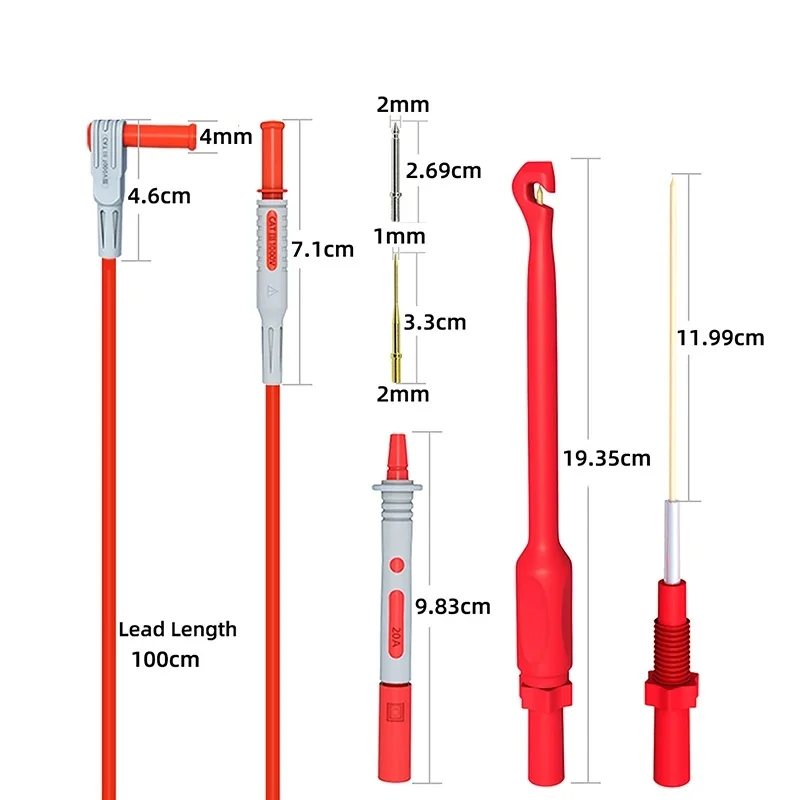 Kit Uji Multimeter dengan Probe Penusuk Kawat, Steker Pisang 4mm, Set Probe Pengait Penusuk untuk Elektronik 1000V/20A