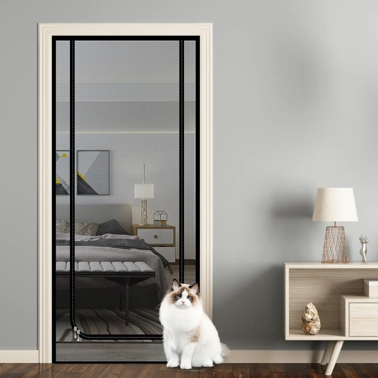 Pet Screen Door with Zipper Heavy Duty Cat Mesh Screen Door Excellent Airflow Prevent Escaping Easy Install for Home Patio