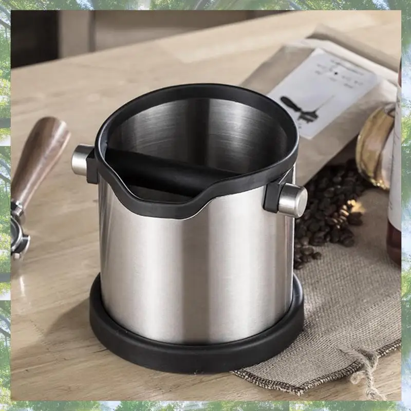 

L73A 2025-Espresso Grind Container Stainless Steel Coffee Knock Box Anti Slip Coffee Grind Dump Bin Waste Detachable Knock