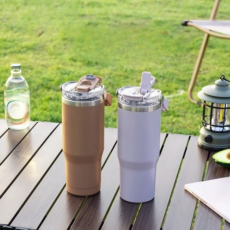 1 Pc 600 900ml Stainless Steel Vacuum Flask with Straw Leakproof Insulated Water Bottle for Car Travel Office