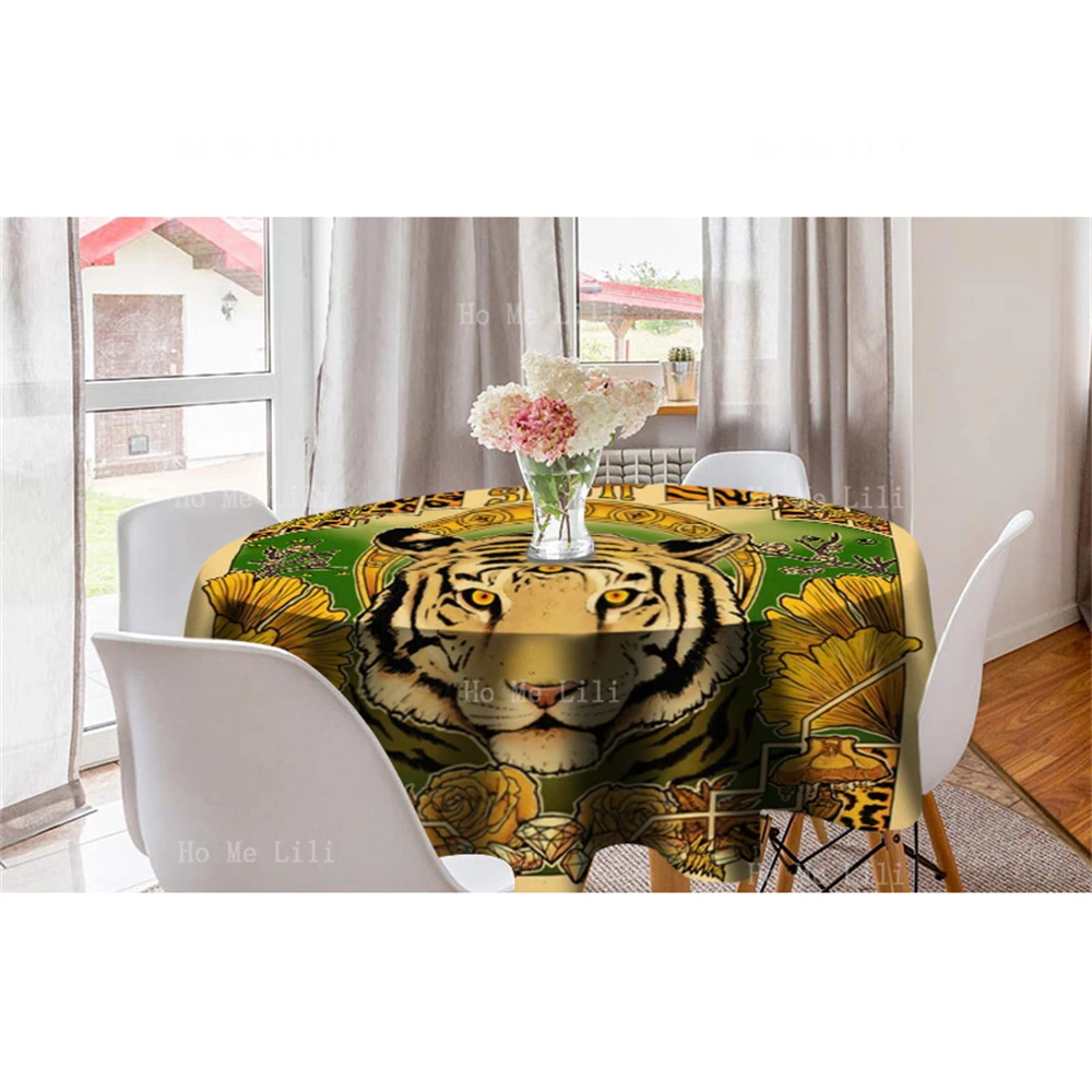 International Tiger Day Midas Song Autumn Yellow Scenery Round Tablecloth Decorated The Kitchen