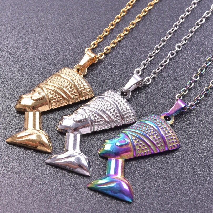1Pc Anniyo Egyptian Queen Nefertiti Pendant Necklace  Unisex Gold Color African Necklaces For Women Jewelry Stainless Steel