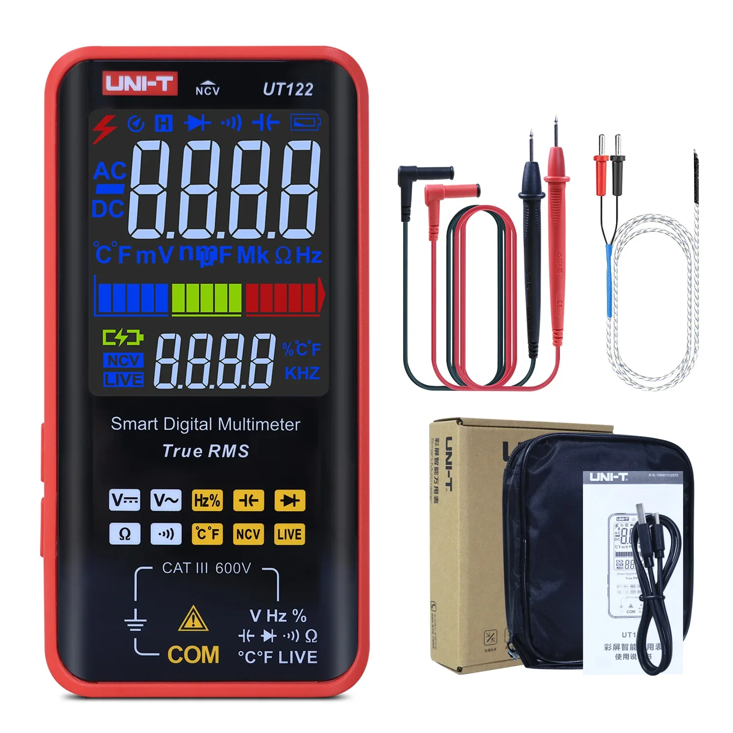 UNI-T Smart Digital Multimeter UT121A/B/UT122 Color Screen AC DC Voltage Tester NCV Backlit Display Capacimeter Frequency Meter