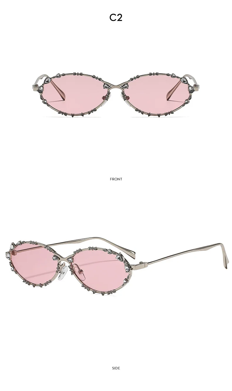 Neue Luxus-Diamant-Sonnenbrille für Damen und Herren, Ovale Strass-Sonnenbrille, Trendige Personalisierte Metallrahmen-Fahrbrille – Detail 15