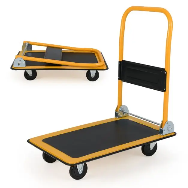 Klappbarer Plattformwagen mit 4 Rädern, Faltbarem Griff, Blauem Flachdeck, Kompakter Tragbarer Nutzwagen für Zuhause, Büro und Fabrik – Detail 4