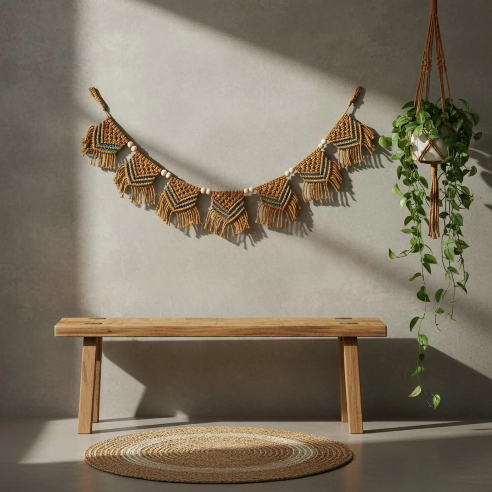 Triangle Pennant Tapestry Handmade Macrame Wall Hanging Woven Tassel Wall Art Ready to Hang Macrame Tassel Banner Lightweight