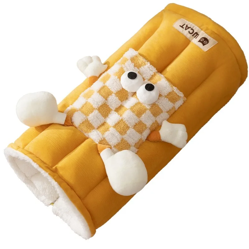 

Cat Tunnel Bed Warm Plush Play Sleep All In One Thick Winter Cat Cave House With Mat For Small Cats Interactive Toy With Pom Pom